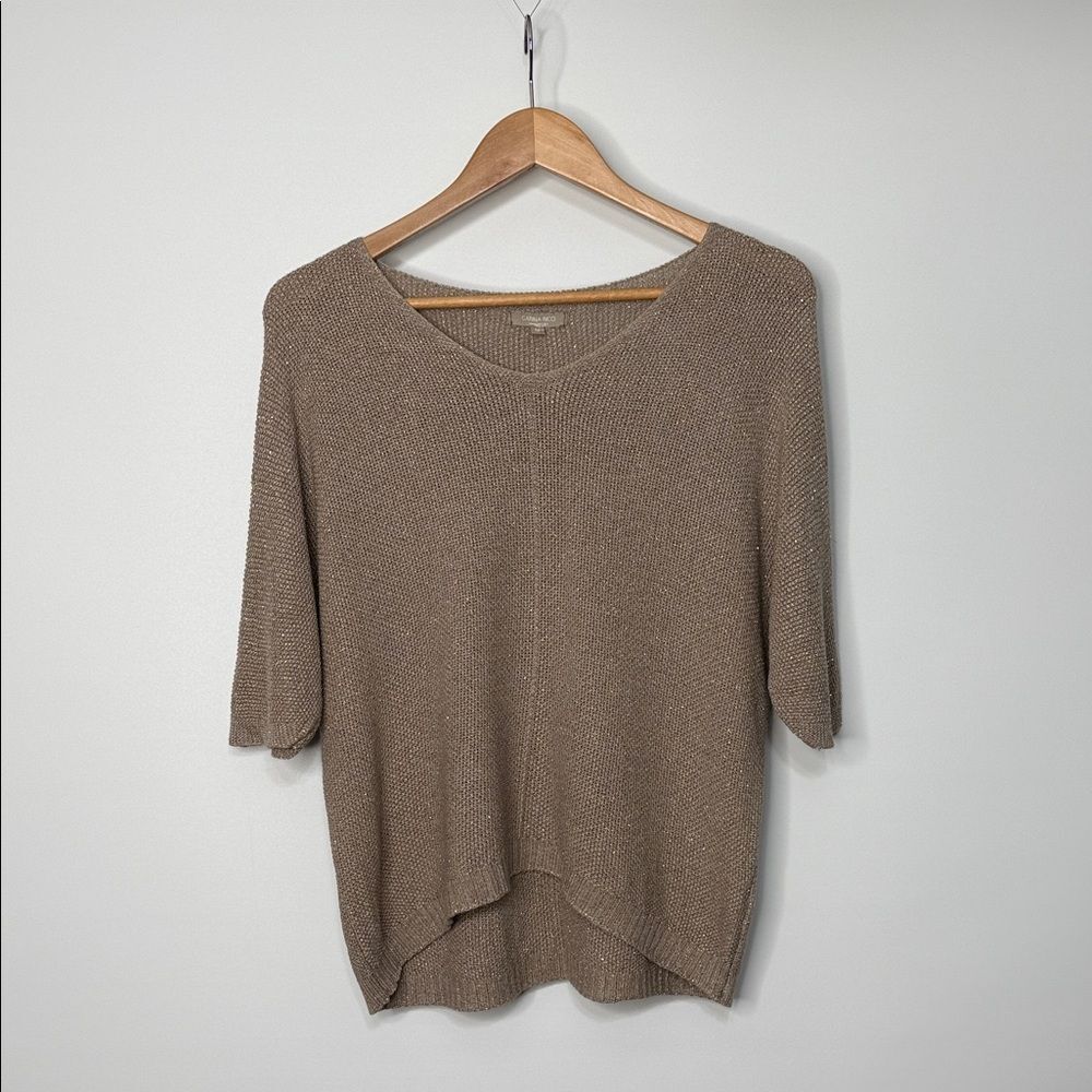 Carina Ricci Tan Metallic V-Neck Sweater Size Medium